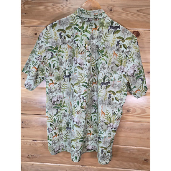 Yiume Animal Print Elephant Safari Zoo Short Sleeve Button Shirt Men XL - Picture 3 of 10